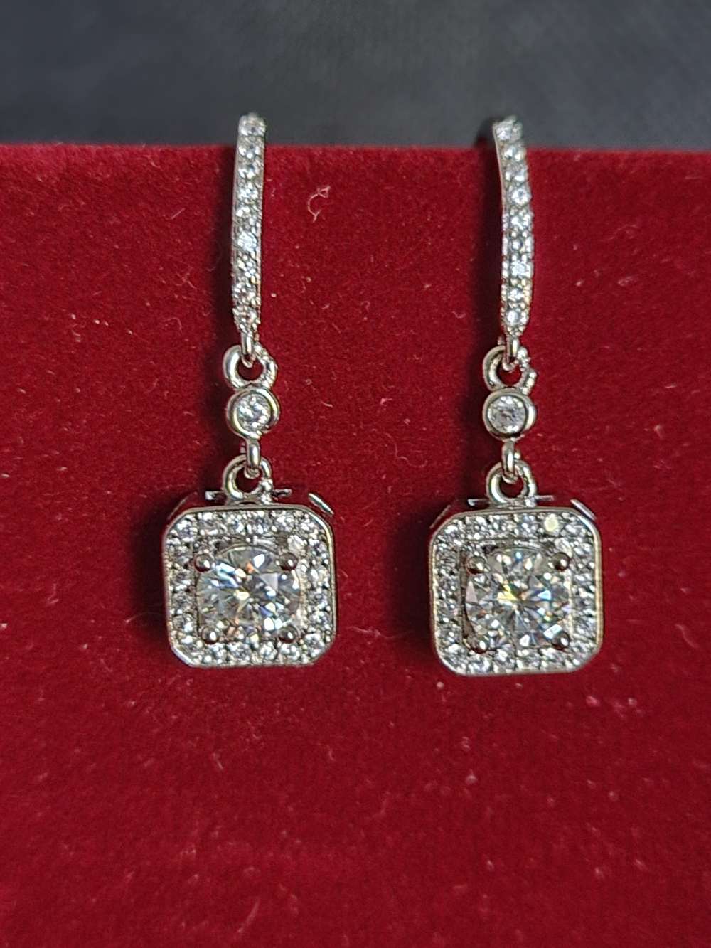 Pavé Drop Earrings with Sparkling Moissanite in 14k GP - Picture 2 of 4